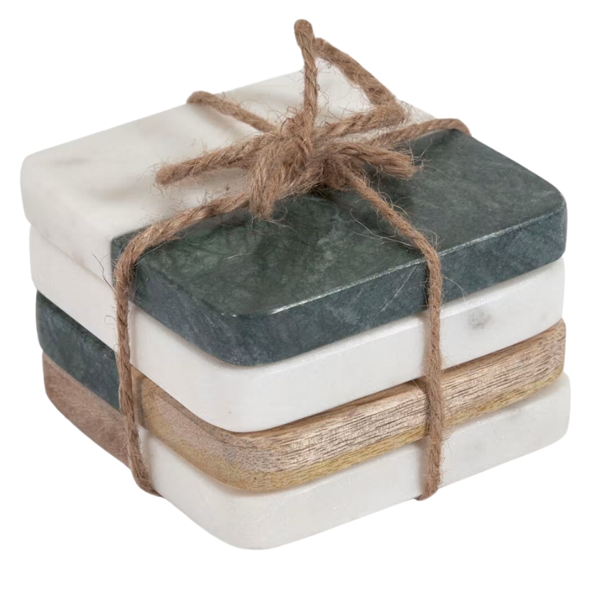 Set čtyř pestrobarevných mramorových podtácků Kave Home Wilmina