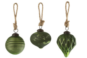 J-line Set tří skleněných zelených vánočních ozdob Joslie 7