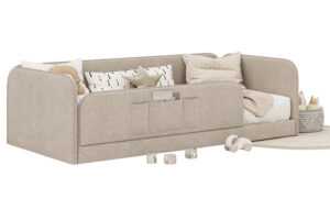 Woodsoft Béžová bouclé jednolůžková postel Rio 90 x 200 cm