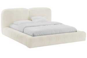 Micadoni Krémově bílá bouclé dvoulůžková postel Martina 180 x 200 cm s úložným prostorem