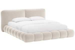 Micadoni Béžová sametová dvoulůžková postel Solange 160 x 200 cm