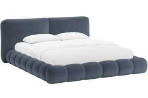 Micadoni Tmavě modrá žinylková dvoulůžková postel Solange 180 x 200 cm