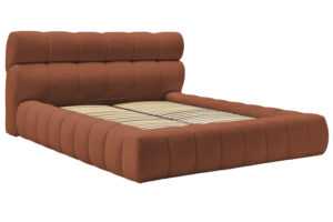 Bobochic Paris Terakotově oranžová bouclé dvoulůžková postel Mont-Blanc 180 x 200 cm s úložným prostorem