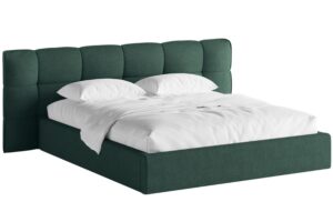 Zelená bouclé dvoulůžková postel MICADONI Eric 180 x 200 cm s úložným prostorem