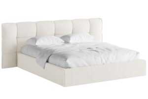 Krémově bílá bouclé dvoulůžková postel MICADONI Eric 180 x 200 cm s úložným prostorem