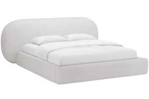 Micadoni Světle šedá bouclé dvoulůžková postel Ovalo 160 x 200 cm s úložným prostorem