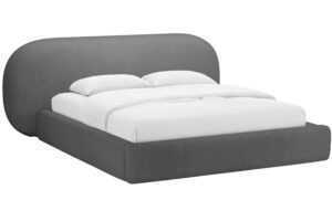 Micadoni Tmavě šedá bouclé dvoulůžková postel Ovalo 160 x 200 cm s úložným prostorem