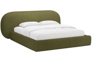 Micadoni Zelená bouclé dvoulůžková postel Ovalo 160 x 200 cm s úložným prostorem