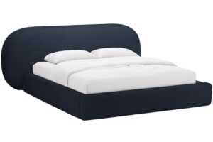 Micadoni Tmavě modrá bouclé dvoulůžková postel Ovalo 160 x 200 cm s úložným prostorem