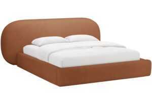 Micadoni Terakotově oranžová bouclé dvoulůžková postel Ovalo 160 x 200 cm s úložným prostorem