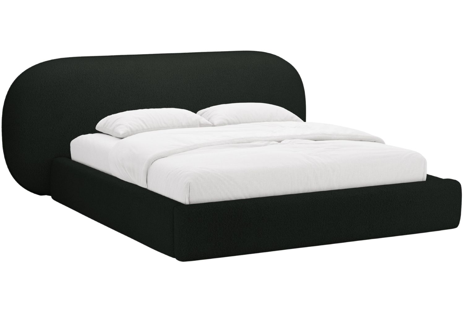 Micadoni Černá bouclé dvoulůžková postel Ovalo 180 x 200 cm s úložným prostorem