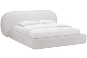 Micadoni Světle šedá bouclé dvoulůžková postel Ovalo 180 x 200 cm s úložným prostorem