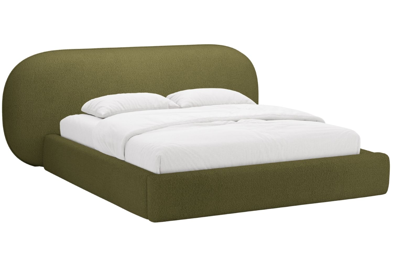 Micadoni Zelená bouclé dvoulůžková postel Ovalo 180 x 200 cm s úložným prostorem