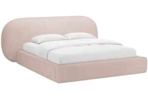 Micadoni Růžová bouclé dvoulůžková postel Ovalo 180 x 200 cm s úložným prostorem