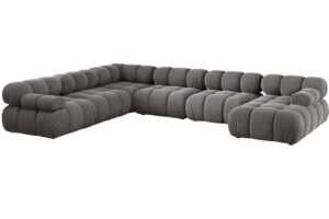 Micadoni Šedá sametová rohová pohovka Bellis 376 cm