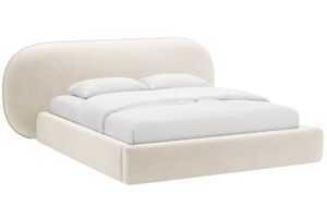 Micadoni Béžová sametová dvoulůžková postel Ovalo 160 x 200 cm s úložným prostorem