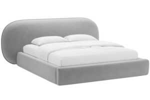 Micadoni Světle šedá sametová dvoulůžková postel Ovalo 160 x 200 cm s úložným prostorem