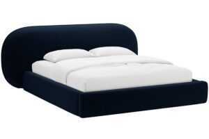 Micadoni Královsky modrá sametová dvoulůžková postel Ovalo 160 x 200 cm s úložným prostorem