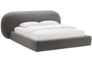 Micadoni Tmavě šedá sametová dvoulůžková postel Ovalo 160 x 200 cm s úložným prostorem