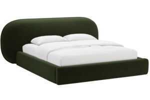 Micadoni Tmavě zelená sametová dvoulůžková postel Ovalo 160 x 200 cm s úložným prostorem