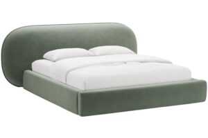 Micadoni Zelená sametová dvoulůžková postel Ovalo 160 x 200 cm s úložným prostorem