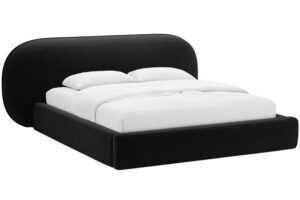 Micadoni Černá sametová dvoulůžková postel Ovalo 160 x 200 cm s úložným prostorem