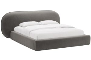 Micadoni Tmavě šedá sametová dvoulůžková postel Ovalo 180 x 200 cm s úložným prostorem
