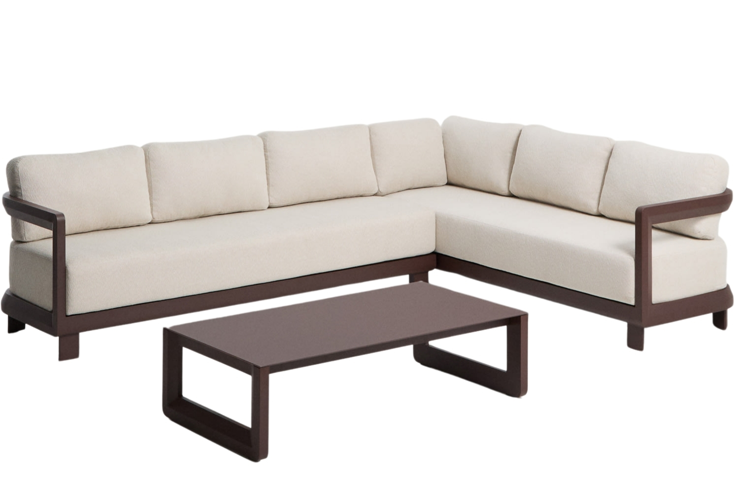 Kave Home Hnědo-béžový zahradní set rohové pohovky a stolku Nerano