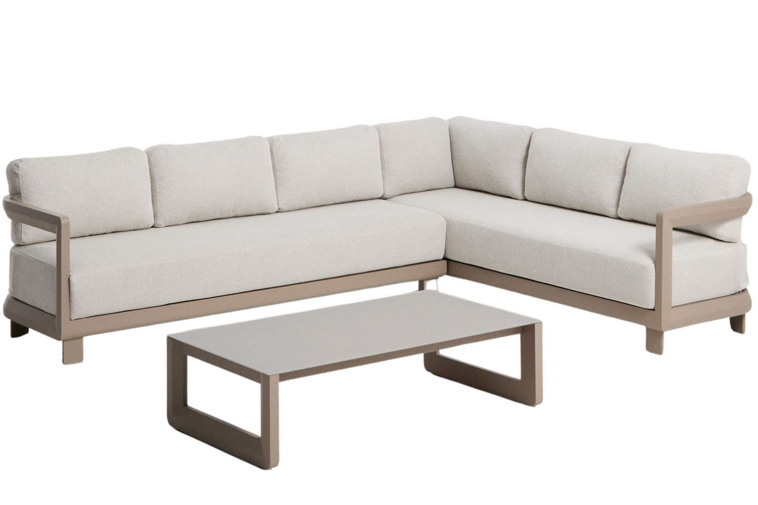 Kave Home Béžový zahradní set rohové pohovky a stolku Nerano