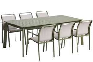 Kave Home Zelený zahradní set stolu Brela a šesti židlí Luri