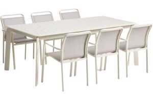 Kave Home Krémový zahradní set stolu Brela a šesti židlí Luri