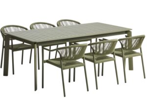 Kave Home Zelený zahradní set stolu Brela a šesti židlí Livadia