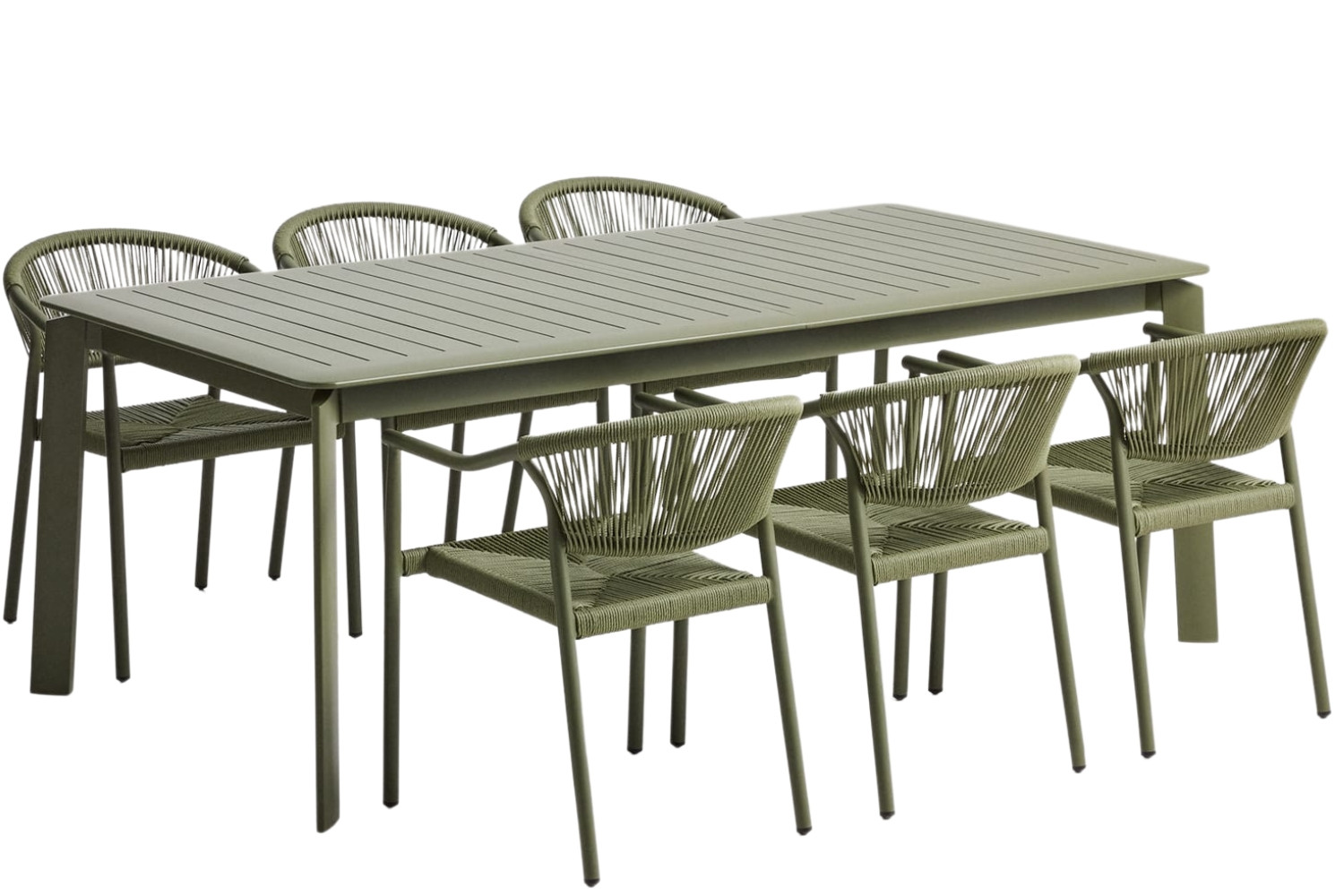 Kave Home Zelený zahradní set stolu Brela a šesti židlí Livadia