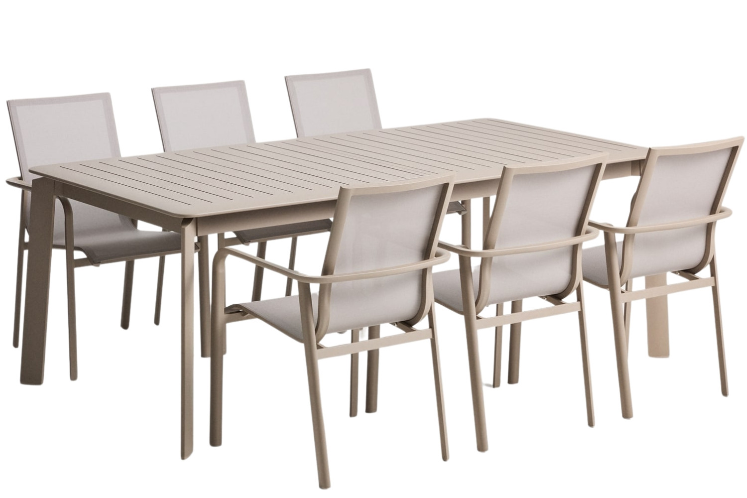 Kave Home Béžový zahradní set stolu Brela a šesti židlí Canea