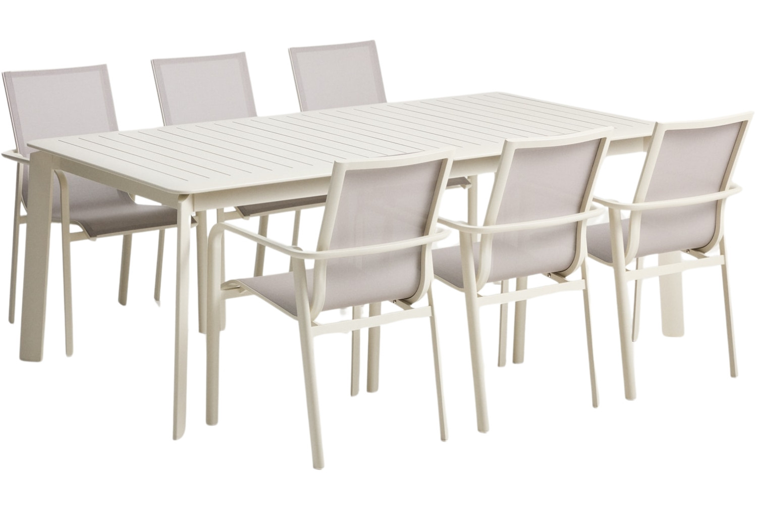 Kave Home Krémový zahradní set stolu Brela a šesti židlí Canea