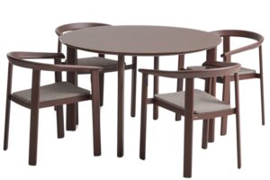 Kave Home Hnědý zahradní set kulatého stolu a šesti židlí Erice