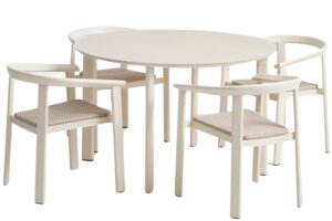 Kave Home Krémový zahradní set kulatého stolu a šesti židlí Erice