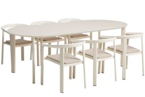 Kave Home Krémový zahradní set oválného stolu a šesti židlí Erice